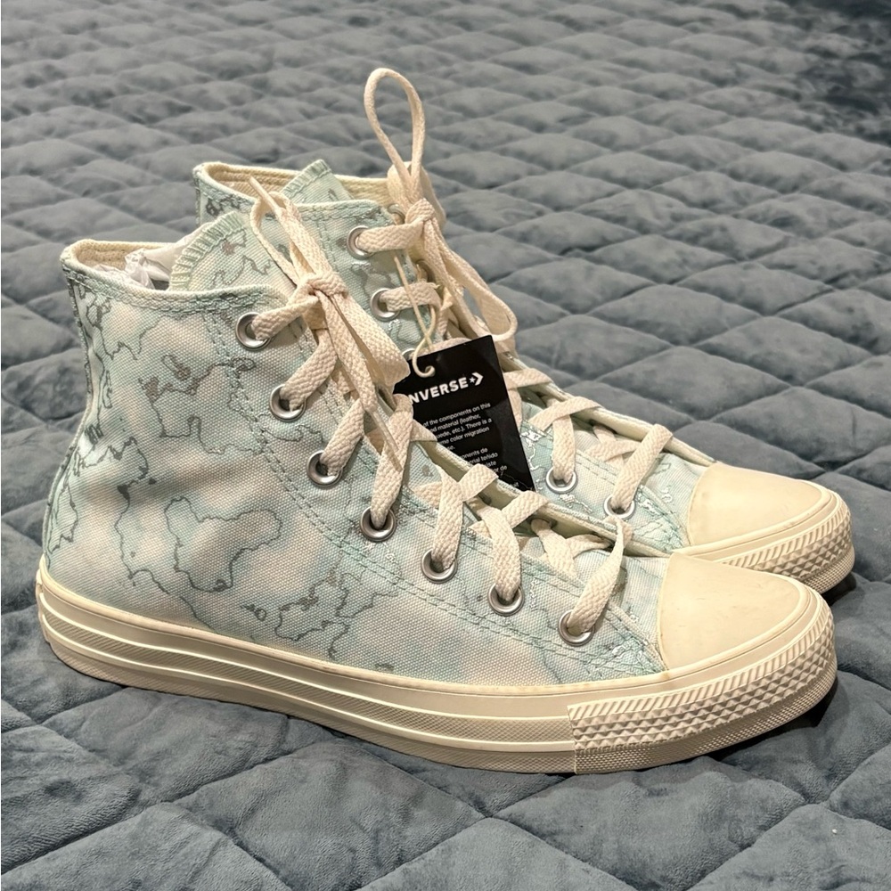Converse High Top Sneakers in Light Blue Tie-Dye with Cream Accents